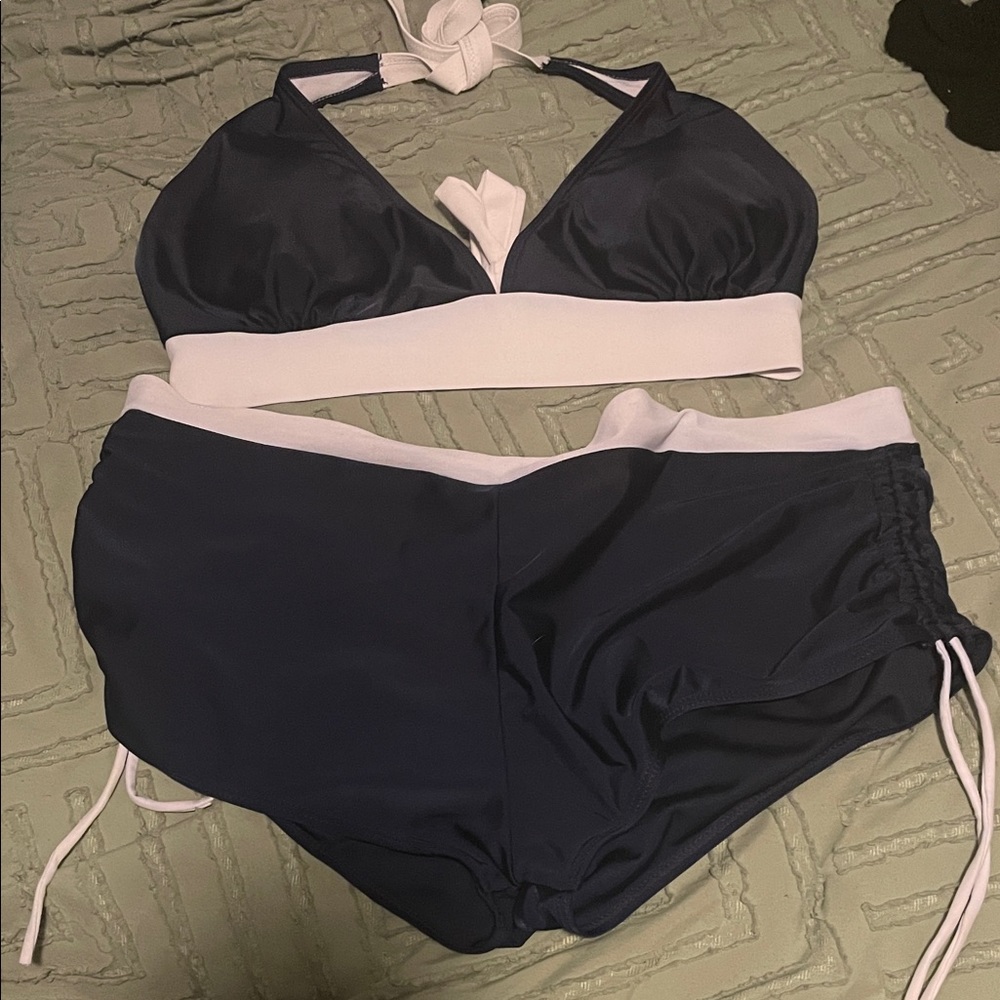 Navy and White Bikini Set